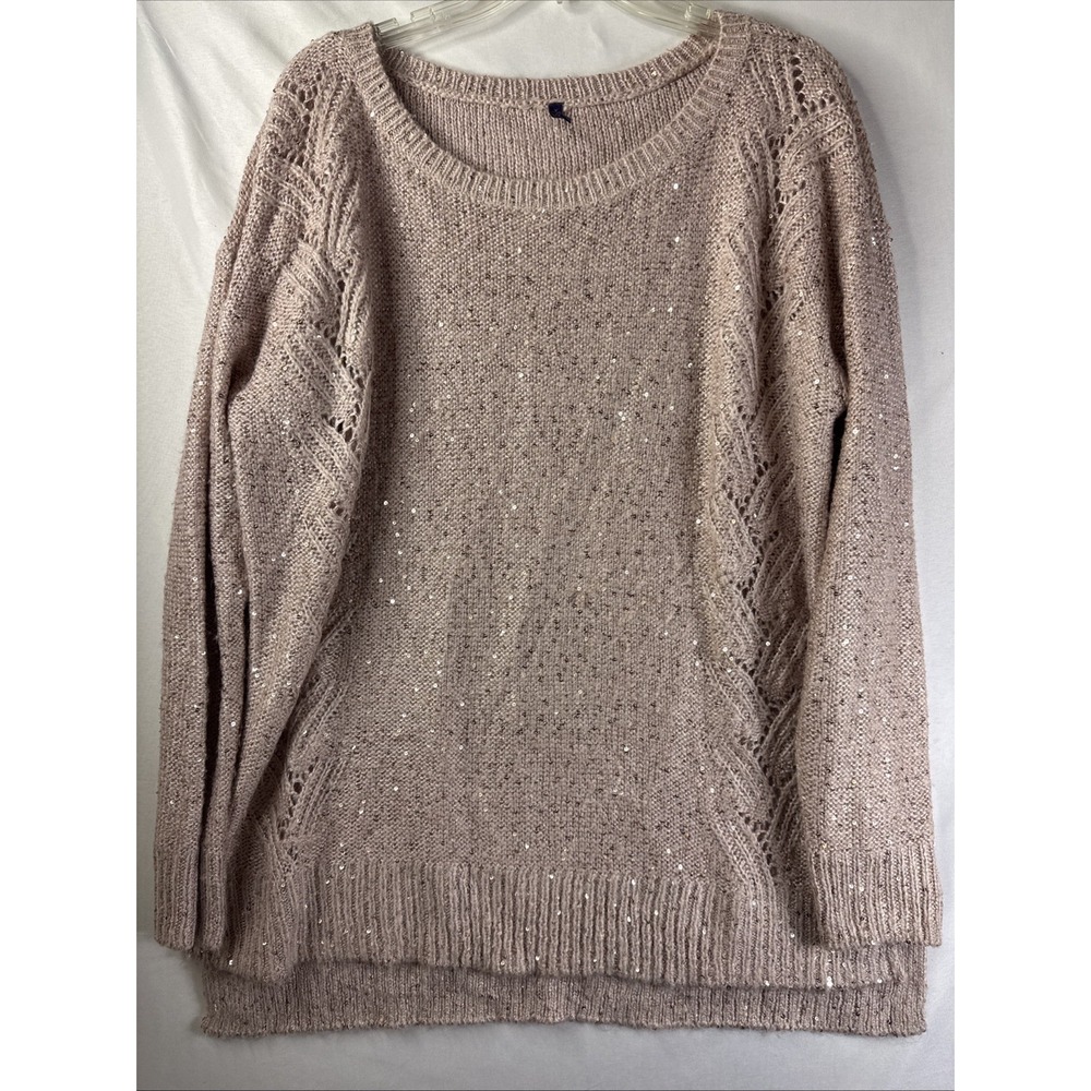 NYD Champagne Sequins Crewneck Sweater Pulloverโ Tunic Long Sleeve Plus Size L